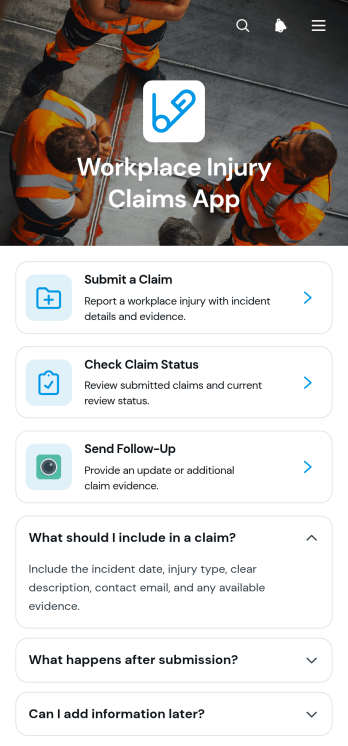 Workplace Injury Claims App Template