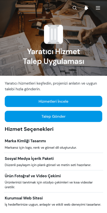 Yaratıcı Hizmetler Talep Uygulama Șablonu