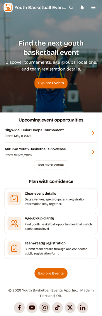 Youth Basketball Events App Template