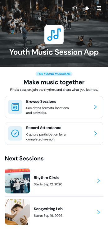 Youth Music Session App Template