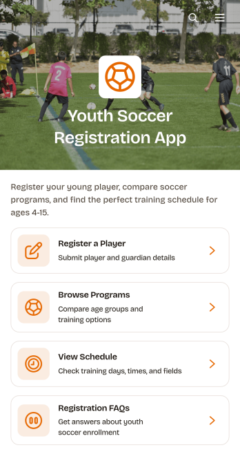 Youth Soccer Registration App Template