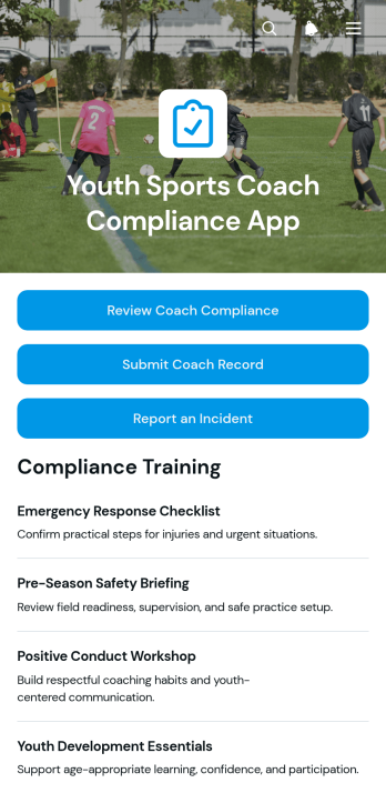 Youth Sports Coach Compliance App Template