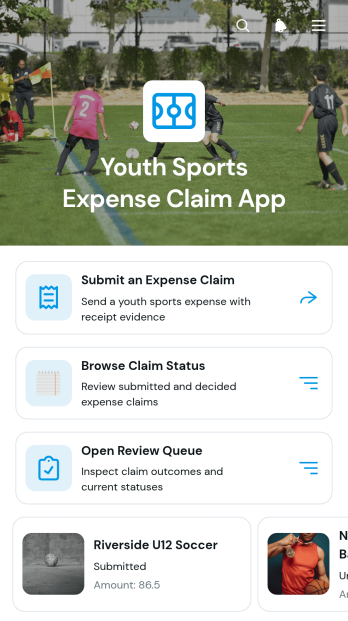 Youth Sports Expense Claim App Template