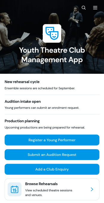 Youth Theatre Club Management App Template