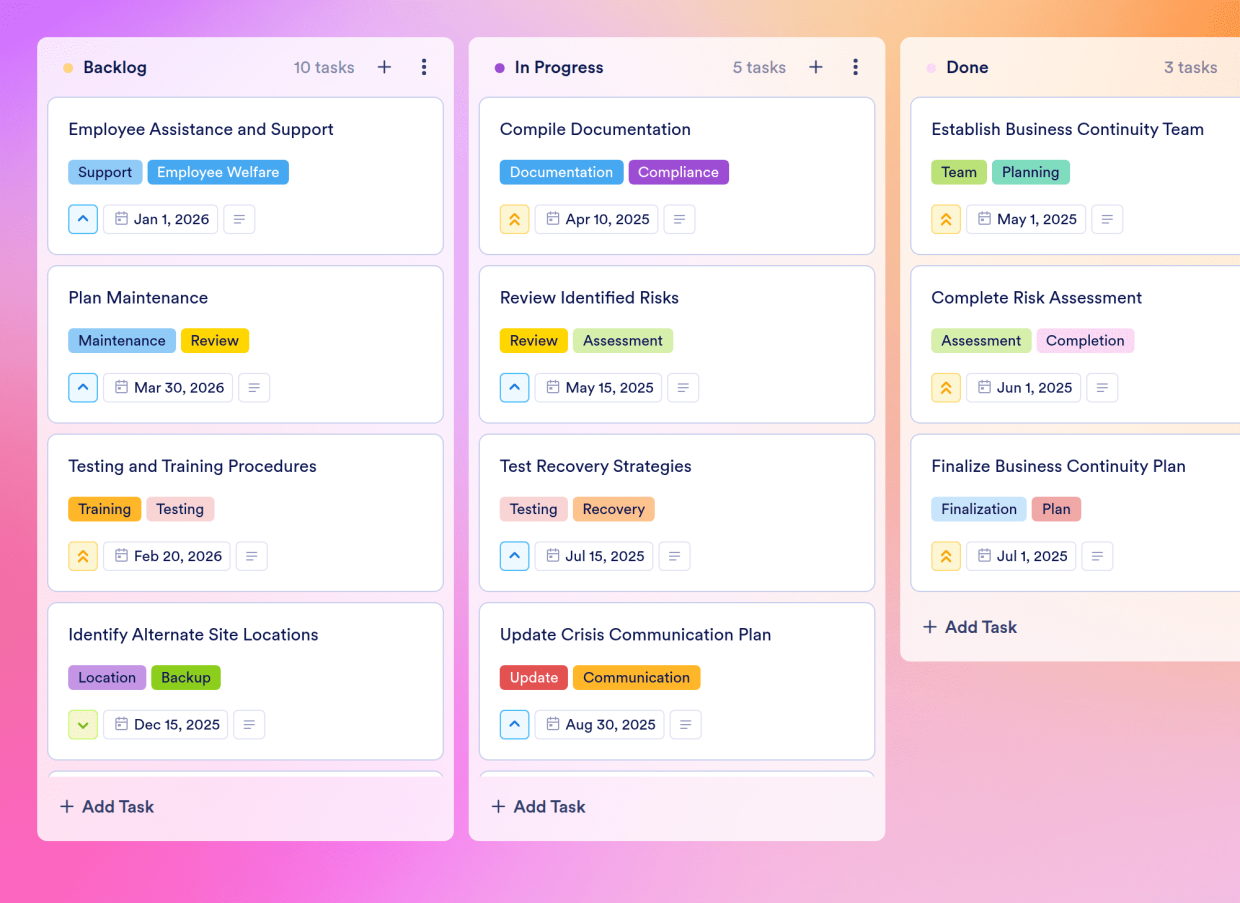 Business Continuity Plan Board Template Jotform