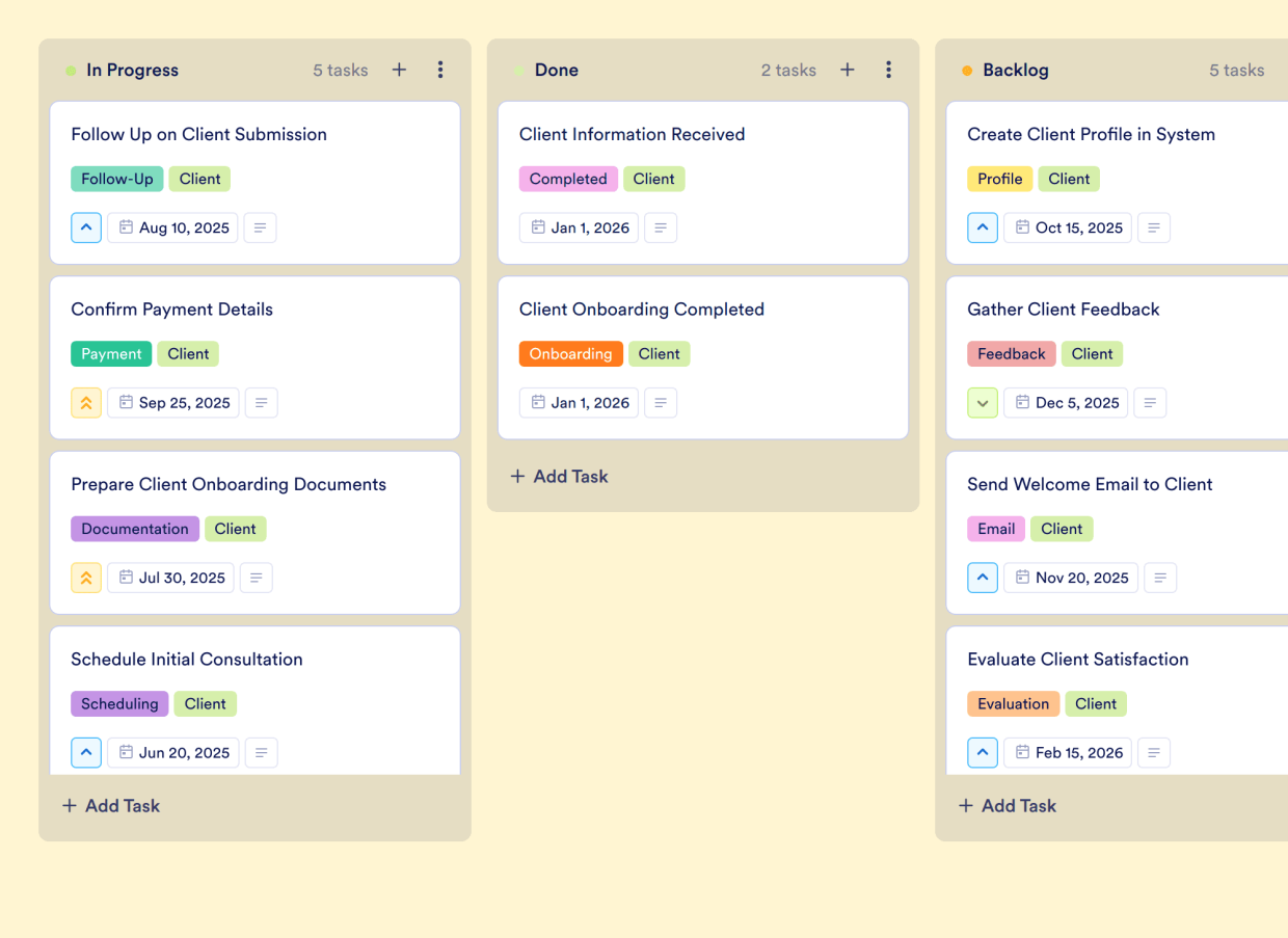 Client Workflow Management Board Template | Jotform