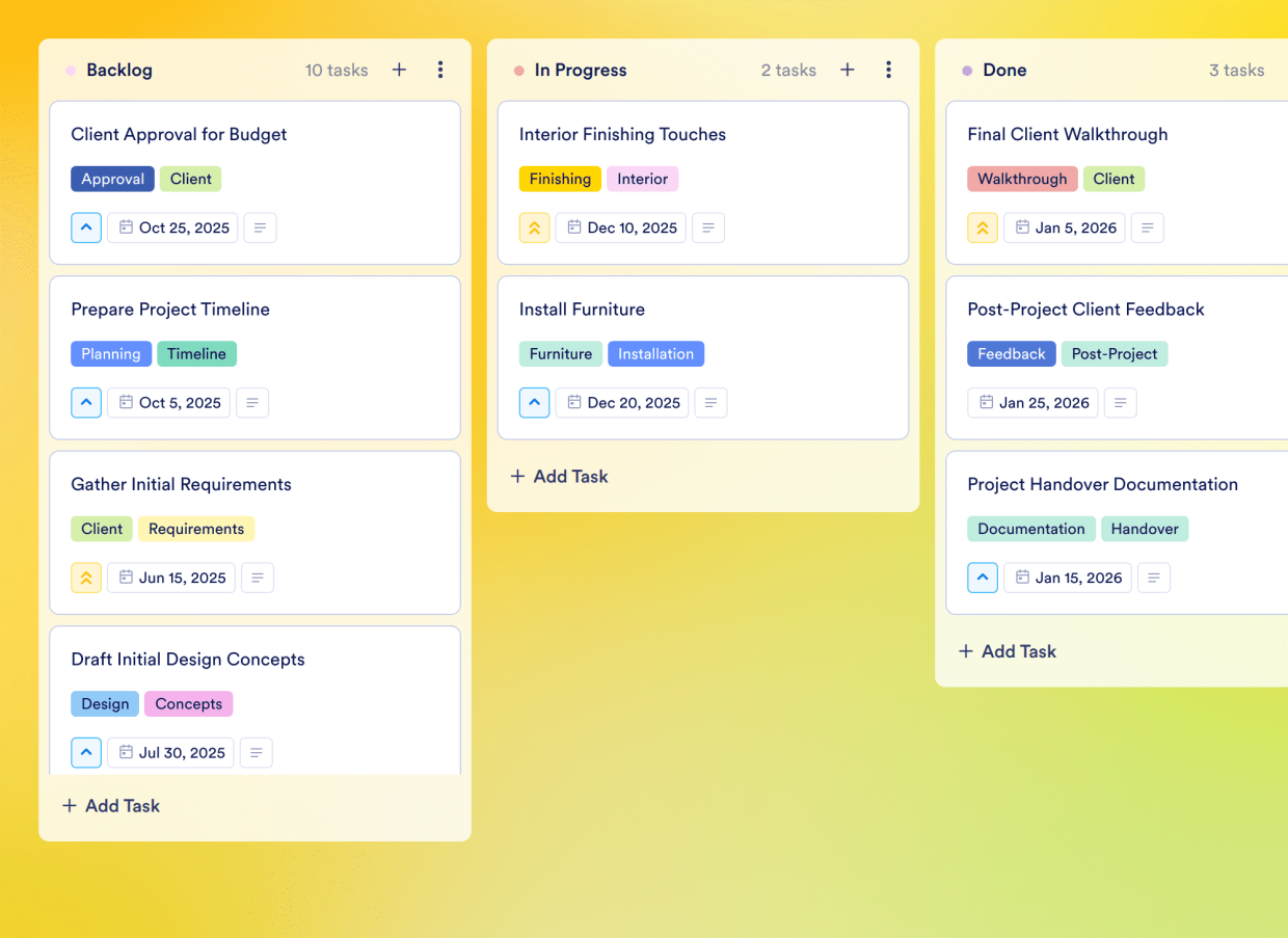 Interior Designers Kanban Board Template | Jotform