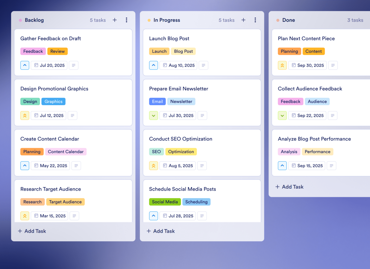 Marketing Content Plan Board Template | Jotform