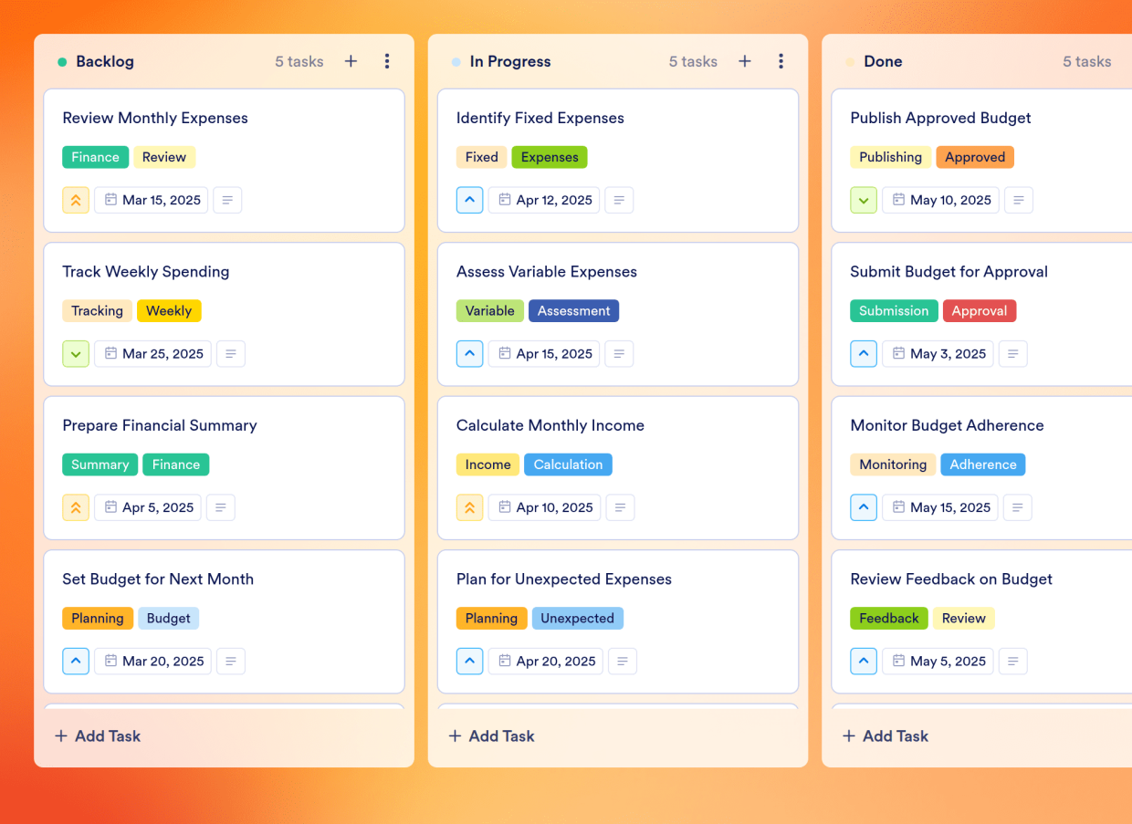 Money Budgeting Board Template | Jotform