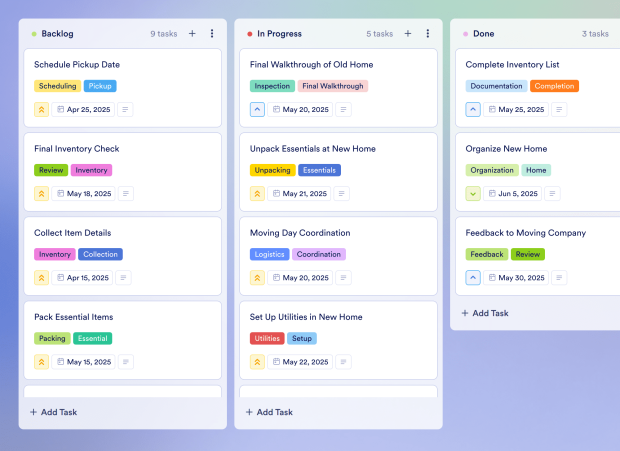Moving Plan Board Template Thumbnail