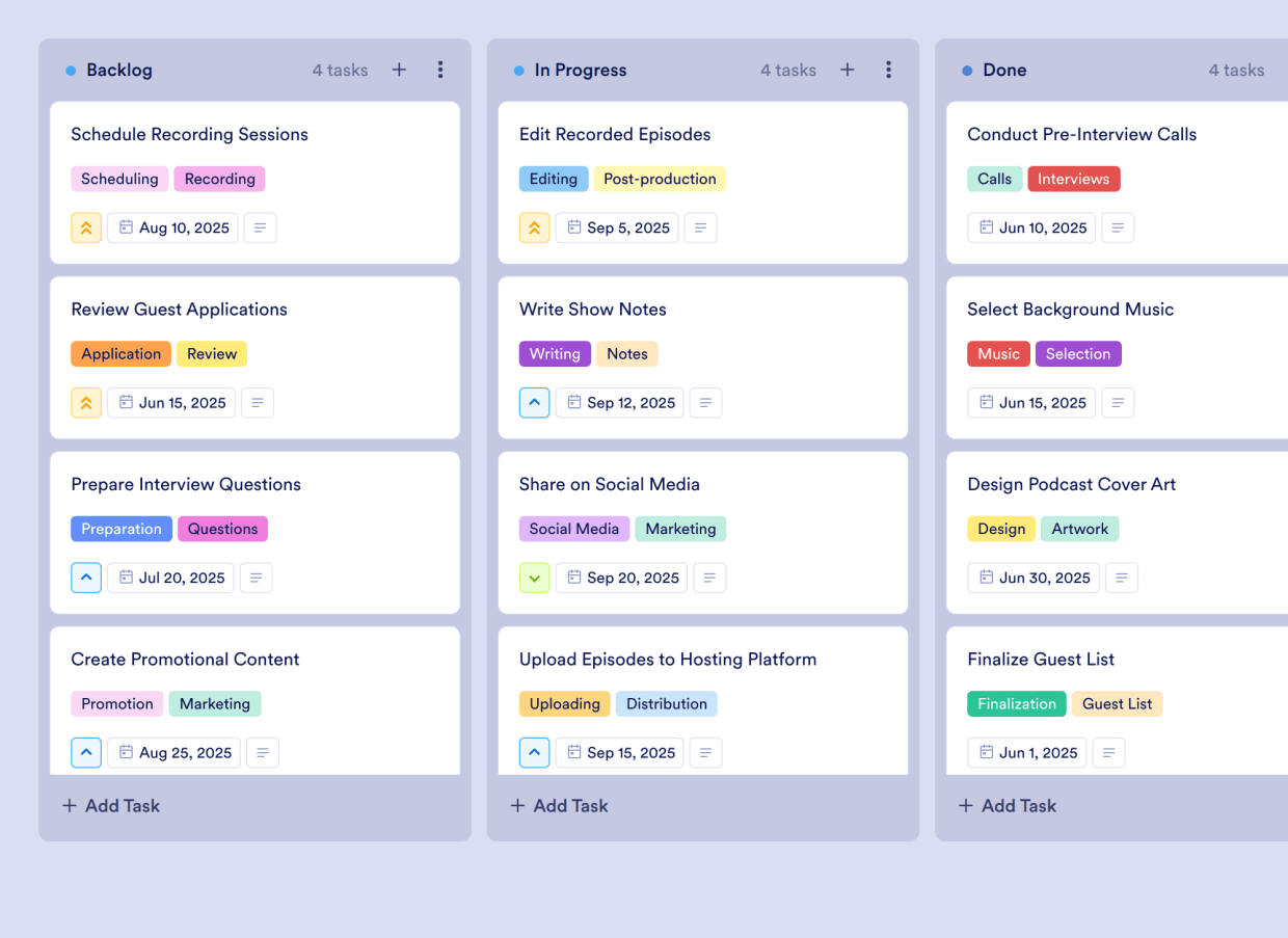 Podcast Schedule Board Template Jotform