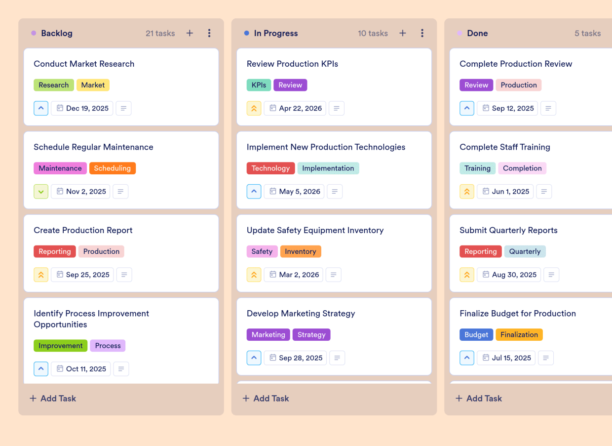 Production Calendar Board Template | Jotform