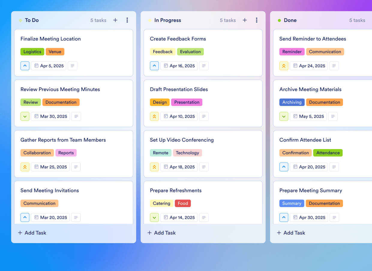 Project Management Meeting Notes Board Template | Jotform
