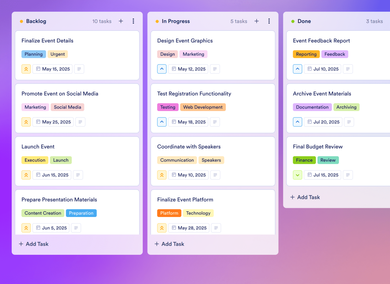 Virtual Event Planning Board Template Jotform