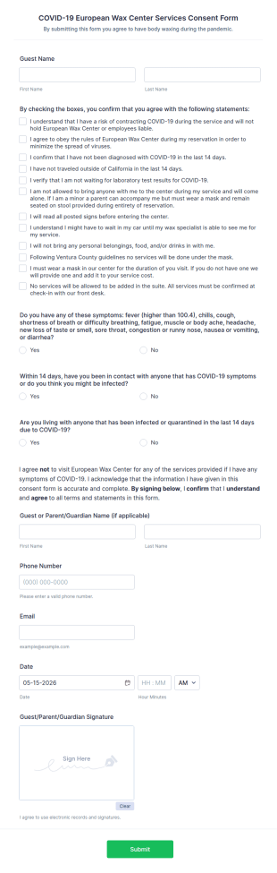Covid 19 ConsentWaiver Form Template