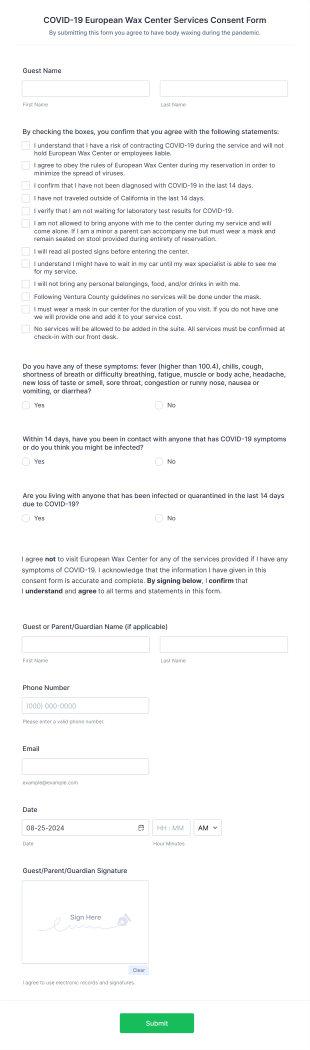 Covid 19 ConsentWaiver Form Template