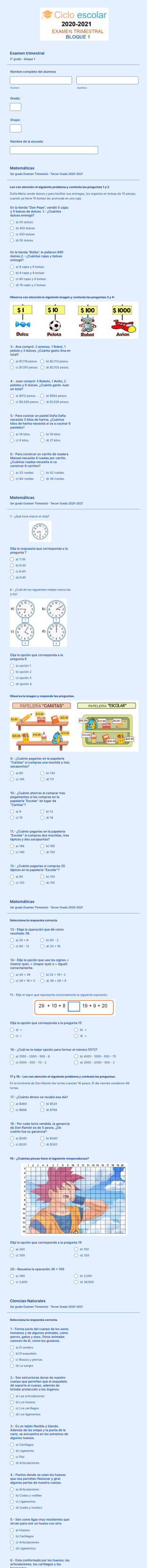 1° Examen (Matemáticas Y Ciencias Naturales)