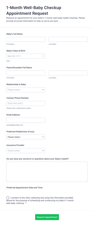 1 Month Well Baby Checkup Appointment Request Form Template