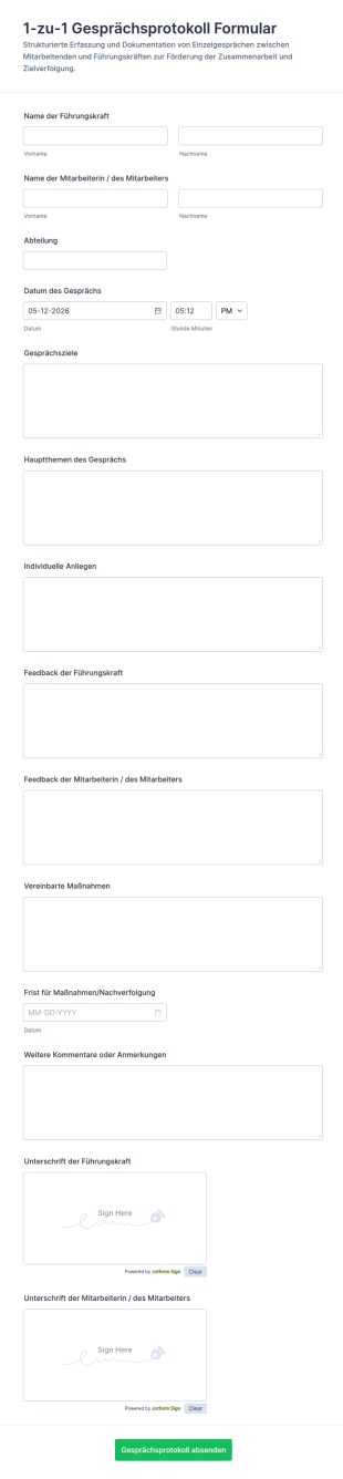 1 Zu 1 Gesprächsprotokoll Formular