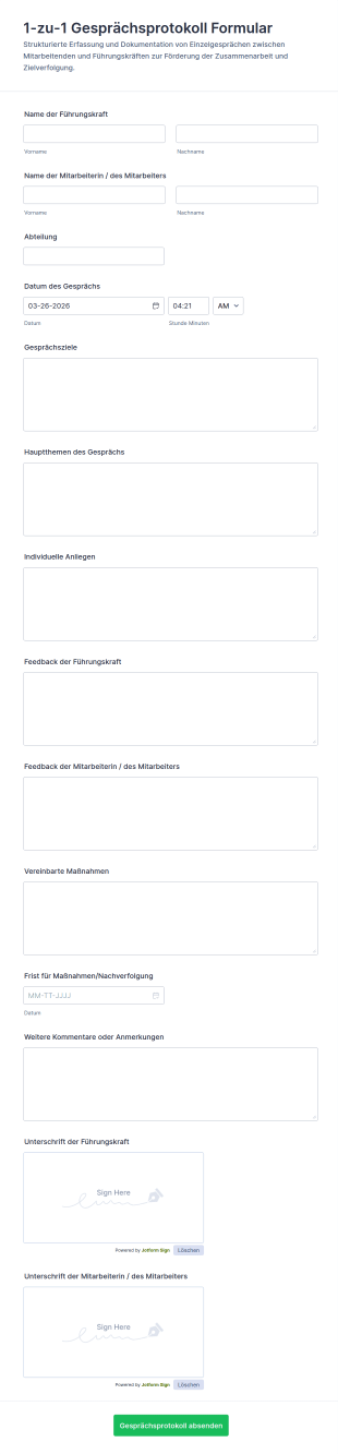 1 Zu 1 Gesprächsprotokoll Formular