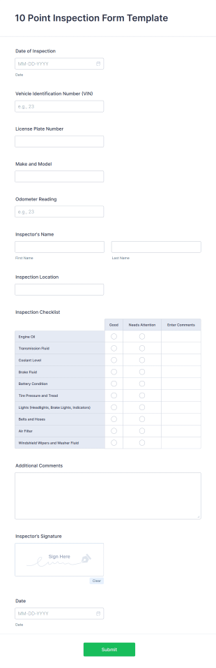 10 Point Inspection Form Template