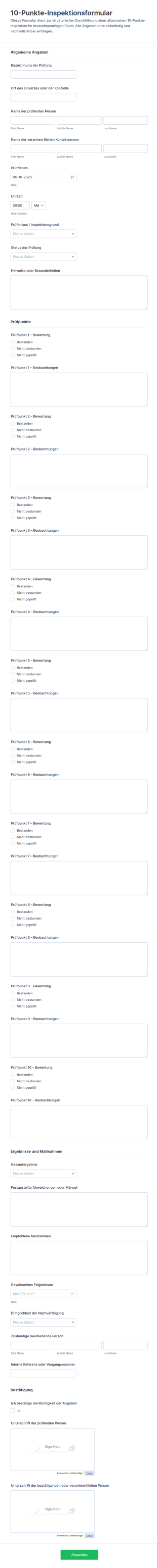 10 Punkte Prüfcheckliste Formular