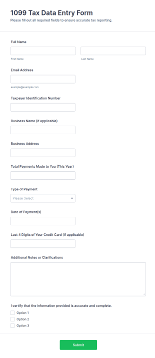 1099 Tax Form Data Entry Form