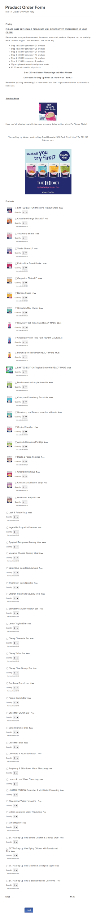 1:1 Diet By CWP Form Template