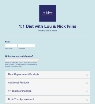 1:1 Diet Product Order Form Lou & Nick