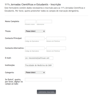 11ªs Jornadas Científicas E Estudantís Inscrição