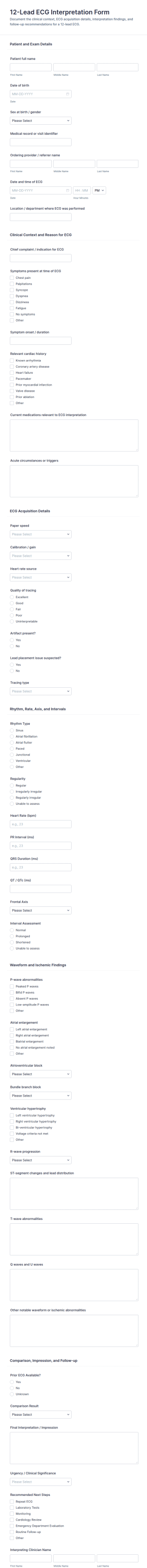 12 Lead ECG Interpretation Form Template