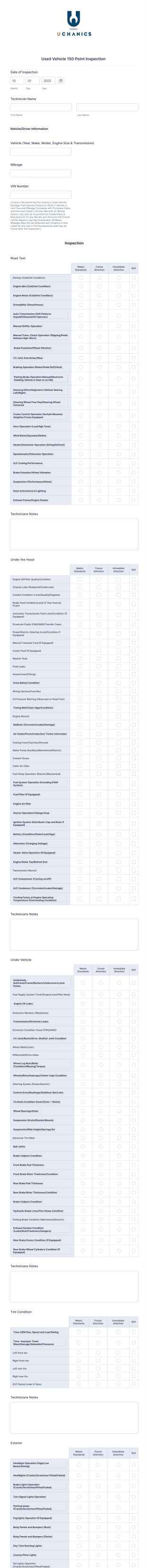 150 Point Inspection Form Template