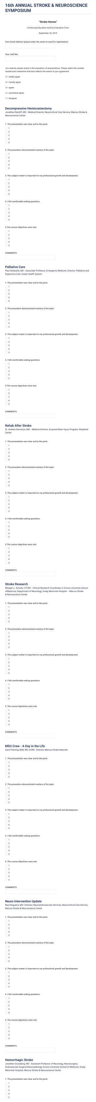 Neuroscience Symposium Evaluation Form Template