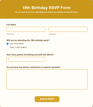18th Birthday RSVP Form Template