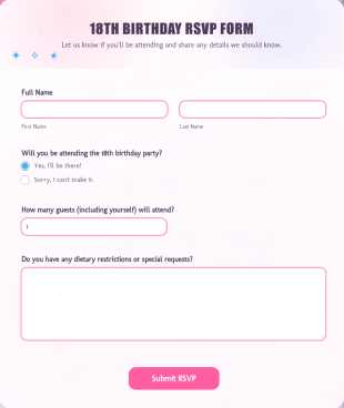 18th Birthday RSVP Form Template