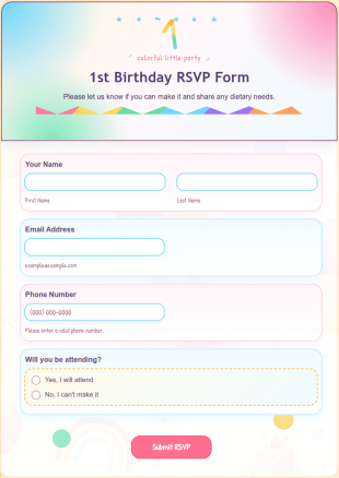 1st Birthday RSVP Form Template