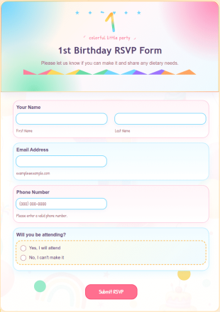 1st Birthday RSVP Form Template