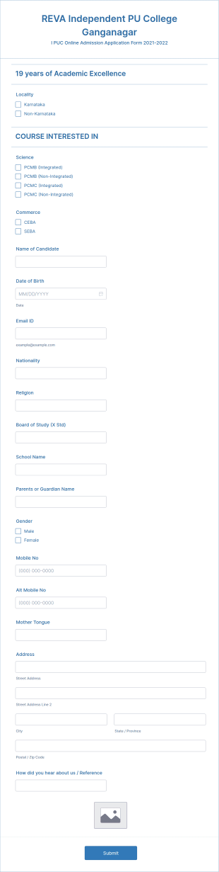 1st PUC Application Form 2021 2022