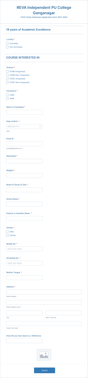 1st PUC Application Form 2021 2022 Form Template