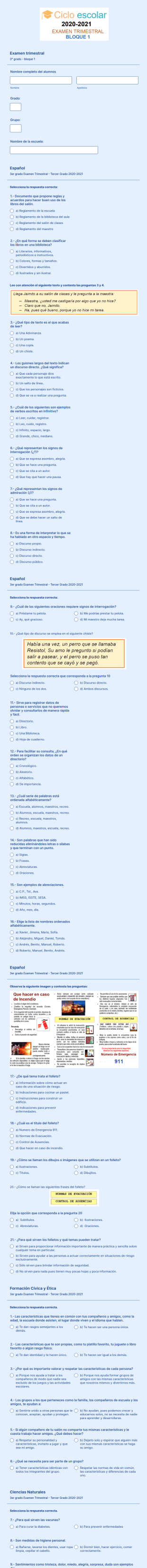 2° Examen (Español Y Formación Cívica Y ética)