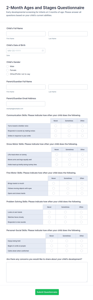 2 Month Ages And Stages Questionnaire Form Template