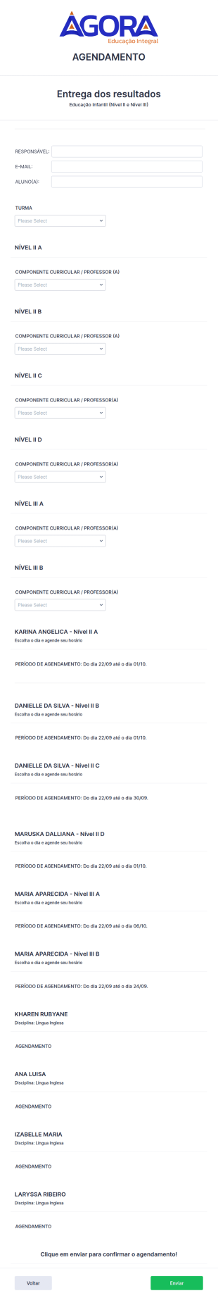 Educação Infantil Agendamento Formulário