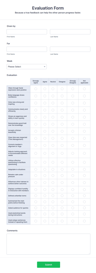 200 Hours Online Yoga TTP 1st Month's Assessment Form Template