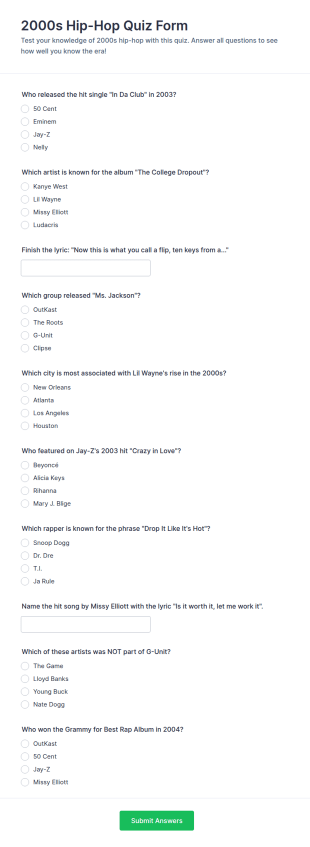 2000s Hip Hop Quiz Form Template