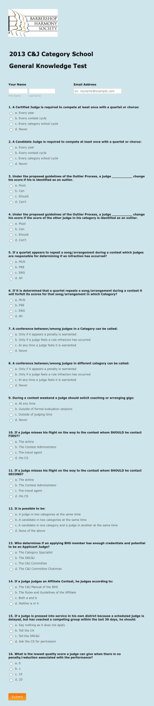 General Knowledge Test Template Form Template
