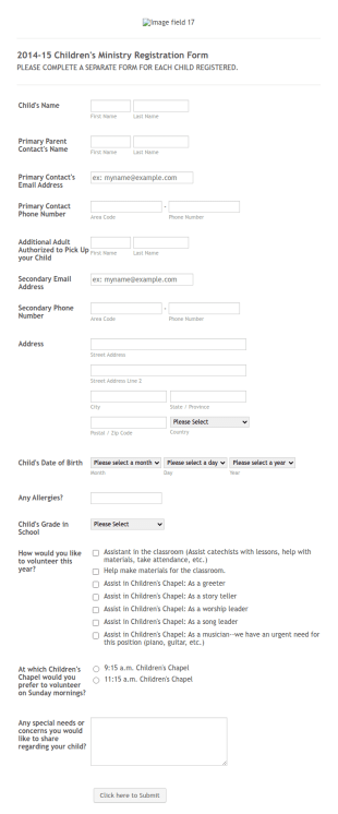 Children's Ministry Registration Form Template