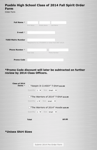 High School Class Of 2014 Clothing Order Form Template