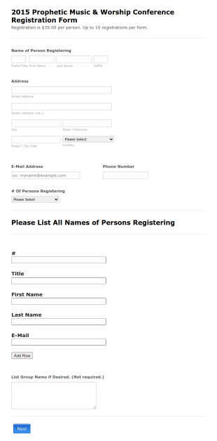Worship Conference Registration Form Template