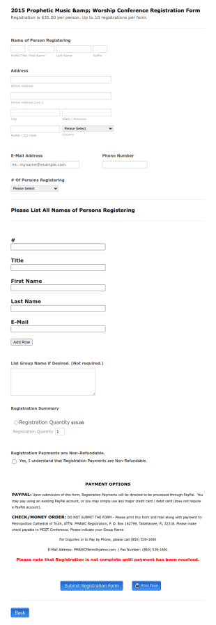Worship Conference Registration Form Template