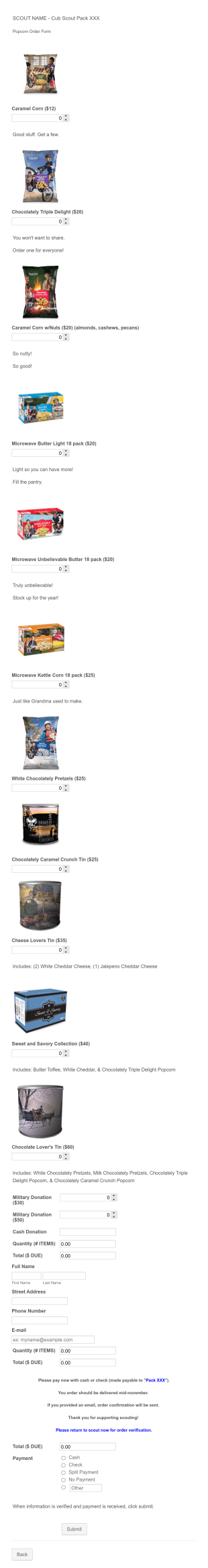 Scout's Popcorn Sales Form Template
